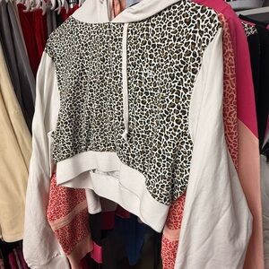 Paris Hilton Animal Print Hoodie with White Sleeves